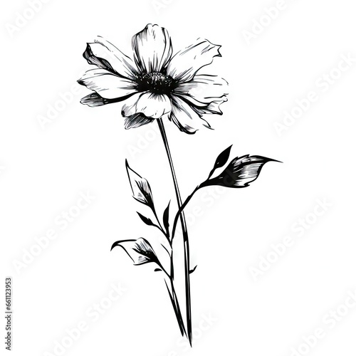 Flower monochrome sketch AI generative illustration