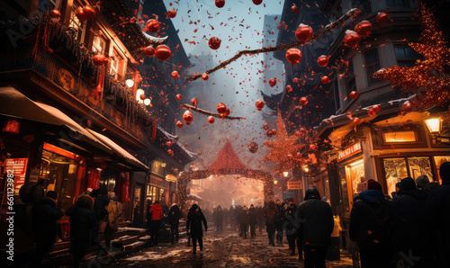 Red Chinese lanterns on street  Celebrating Chinese New Year on Chinatown