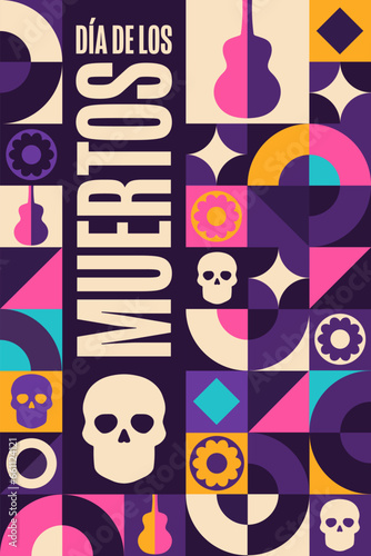 Inscription Day of the Dead in Spanish. Dia de los Muertos holiday concept. Template for background, banner, card, poster with text inscription. Vector EPS10 illustration.