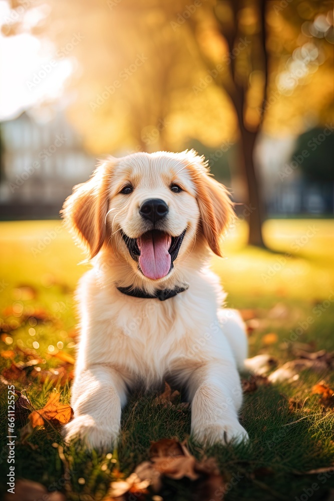 cute happy puppy dog on the grass in the park cute happy puppy dog on the grass in the park