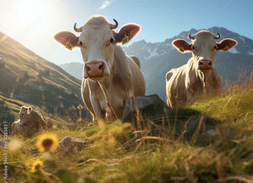 Mountain Farm Tranquility: Cows Wallpaper