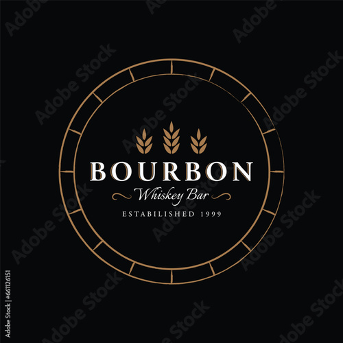 Bourbon whiskey logo design with luxury retro vintage decoration. for labels, badges, bars, restaurants.