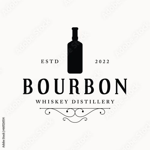 Bourbon whiskey logo design with luxury retro vintage decoration. for labels, badges, bars, restaurants.