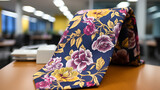 A close-up of a stylish intern's tie, illustrating the art of accessorizing in a professional setting