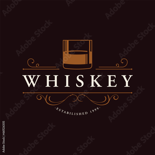 Bourbon whiskey logo design with luxury retro vintage decoration. for labels, badges, bars, restaurants.