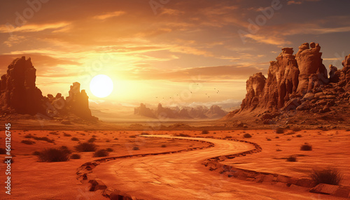 Desert Sunset Landscape: A Scenic Background.