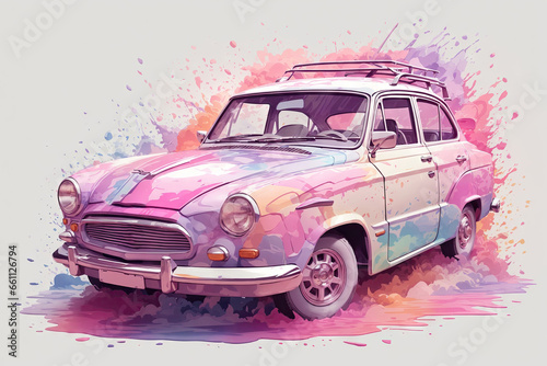 A detailed illustration of a print of a colorful car. ai generative