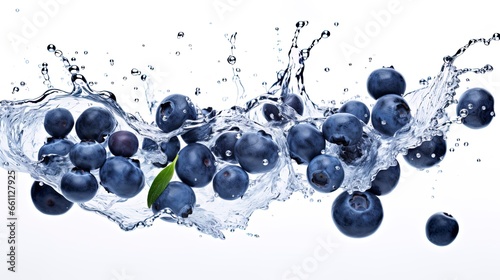 blueberries falling into water splash isolated on a white background