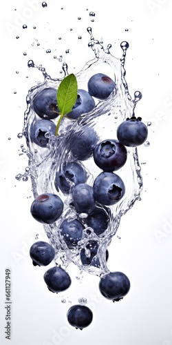 blueberries falling into water splash isolated on a white background