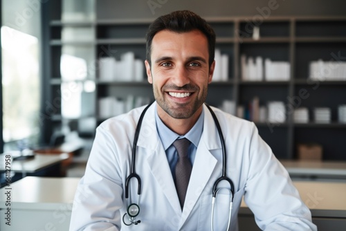 Portrait of handsome men doctor working in modern hospital
