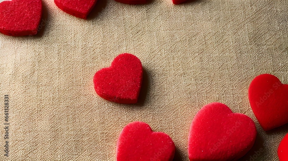 Fototapeta premium red hearts on a wooden background, Generative AI