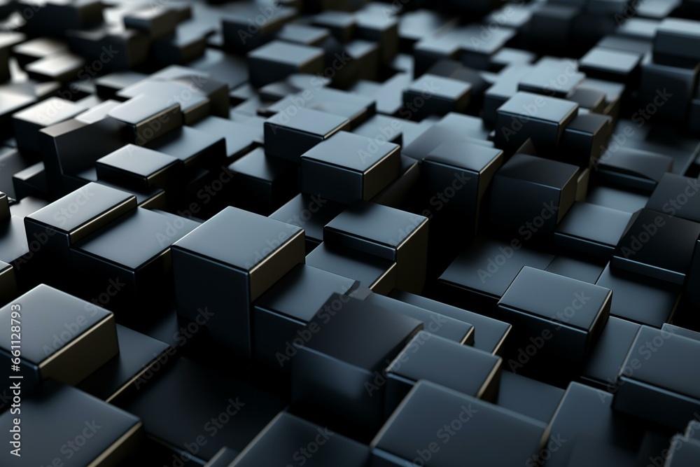 3D abstract background with black blocks. Generative AI