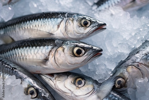 Fresh mackerel fish on ice. Ai Generative