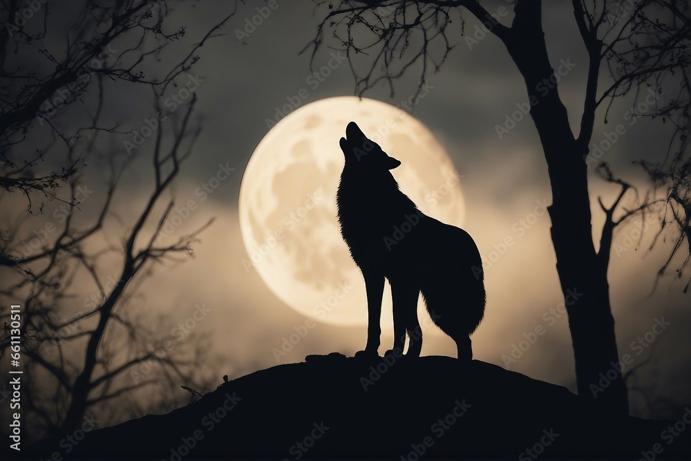 Naklejka premium wolf howling at night