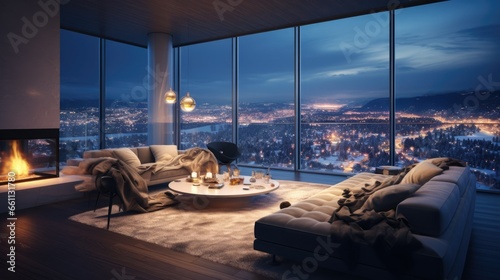 Luxurious Penthouse Suite Offering a Spectacular View of the Snow-Covered Landscape: Elevated Winter Retreat © thesweetsheep