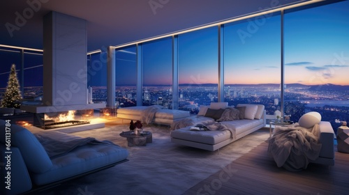 Luxurious Penthouse Suite Offering a Spectacular View of the Snow-Covered Landscape: Elevated Winter Retreat