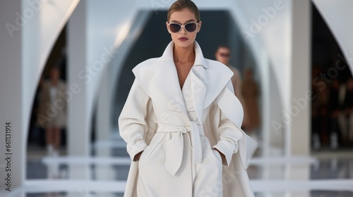 Luxurious Fashion Show: Beautiful Model Strutting Down the Catwalk, Runway Elegance in Winter © thesweetsheep