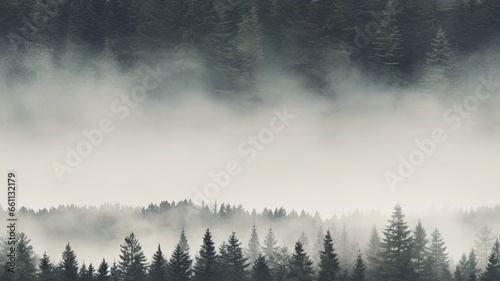 a fog-draped fir forest, evoking a sense of nostalgia and mystery. SEAMLESS PATTERN. SEAMLESS WALLPAPER. © lililia