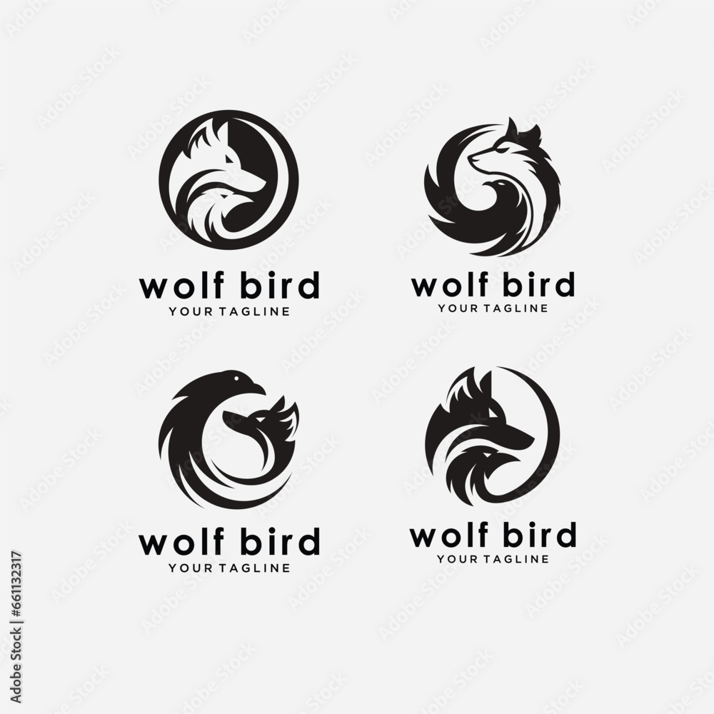 Set wolf head. Silhouette and head styling for your design. Vector illustration, isolated object