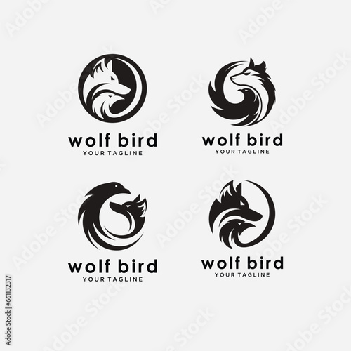 Set wolf head. Silhouette and head styling for your design. Vector illustration  isolated object
