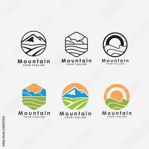 Set of vector mountain and outdoor adventure logos