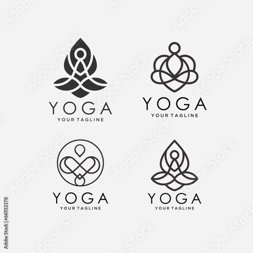Set of vector yoga and spa logo elements isolated on white background. Wellness, health care and cosmetics emblem collection.