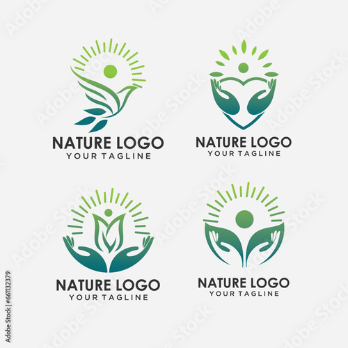 set Tree people logo design. abstract tree people logo design