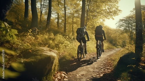 Active Lifestyle: Group of People Enjoying Cycling Adventure Along a Breathtaking Scenic Trail in Nature © thesweetsheep