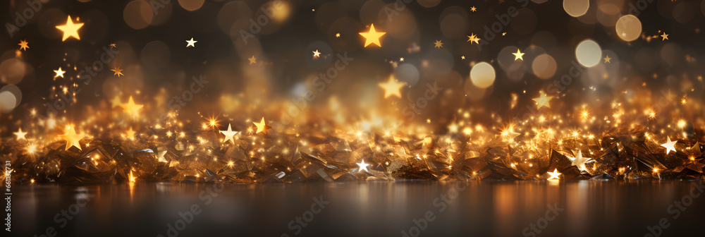 Naklejka premium Golden Stars Illuminating Festive Atmosphere - Celebration Concept for Christmas, New Year, and Holidays