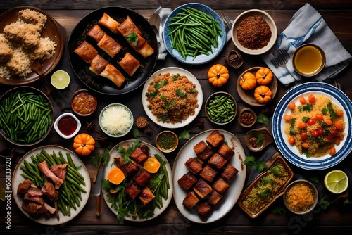 Flat-lay of Turkish traditional foods 