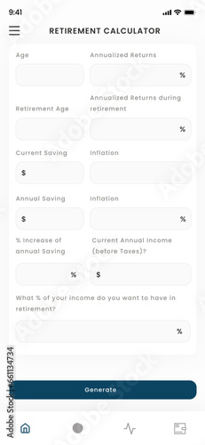Financial statement, investing, economic, stock and Trading News and Retirement Calculator App Ui Kit