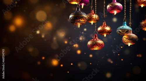 Happy diwali background with hanging diya © crazyass