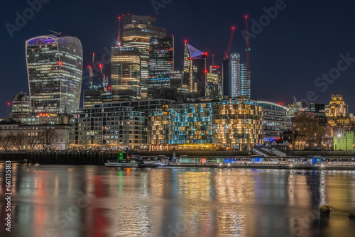 By the river Thames in London at night