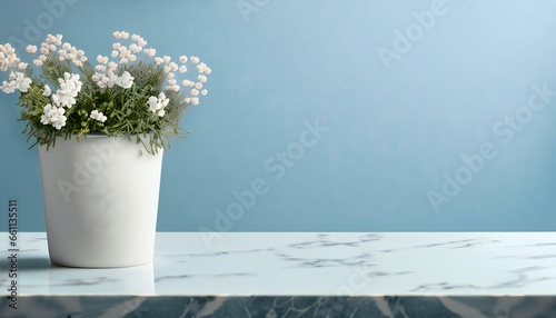 plant pot on the table with wall. copy space for text.