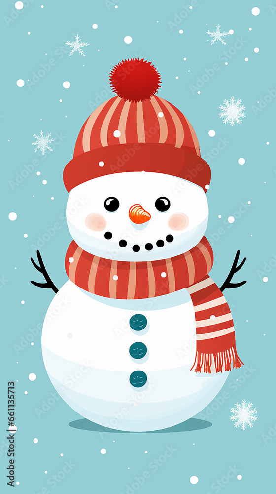 Snowman with scarf and hat on plain background Snowman with scarf and hat on plain background
