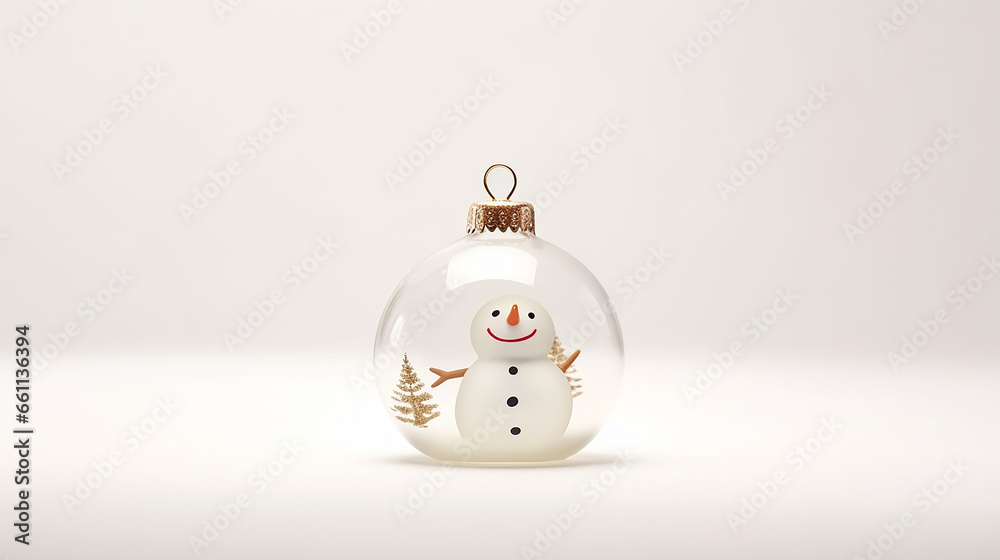 Snowman inside a glass ball on a white background. Isolated