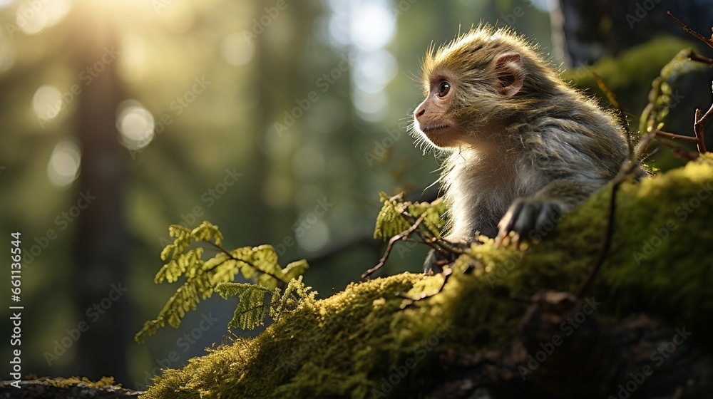 Fototapeta premium life in the jungle and Scandinavian monkeys; abstract, detailed, bokeh and symbolic styles