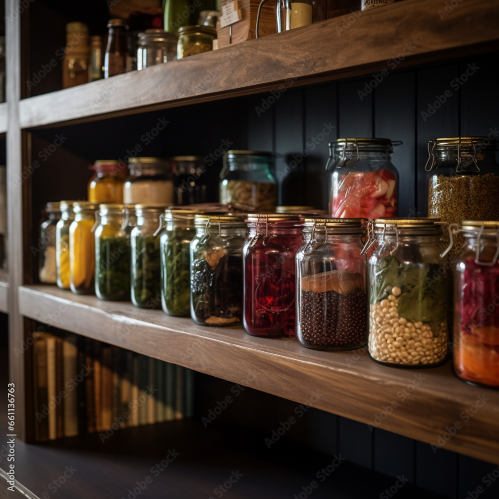 Jars in a pantry. Jars in a pantry.