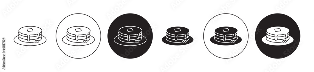Pancakes line icon set. Brunch pancake stack icon in black color for ui designs. - obrazy, fototapety, plakaty 