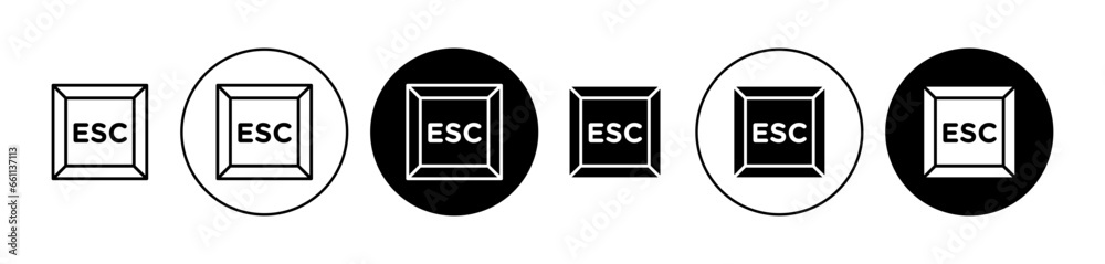 Esc line icon set. Keyboard escape button icon in black color for ui designs. - obrazy, fototapety, plakaty 
