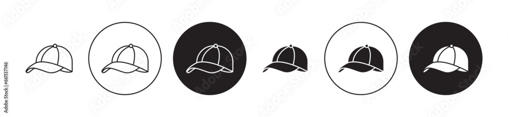 Cap line icon set. Baseball sport hat icon in black color for ui designs. - obrazy, fototapety, plakaty 