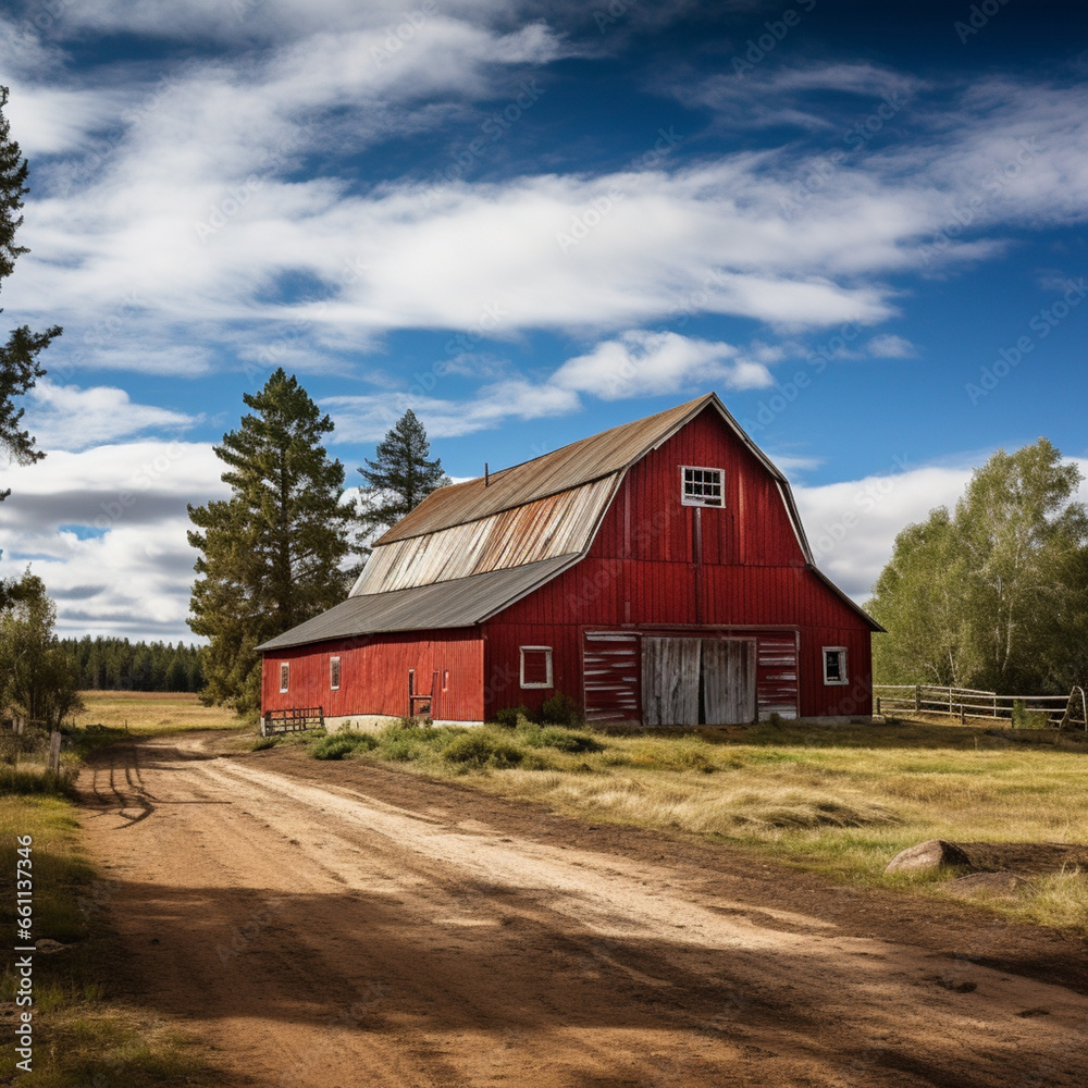 Red wooden barn in the field. Red wooden barn in the field.