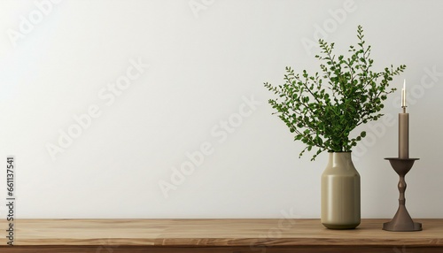 plant pot on the table with wall. copy space for text. photo