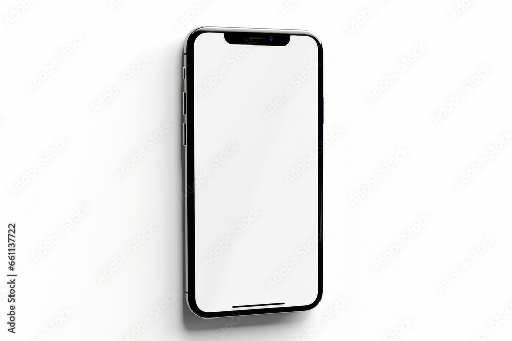 Black and white iphone is hanging on wall with white background. Black and white iphone is hanging on wall with white background.