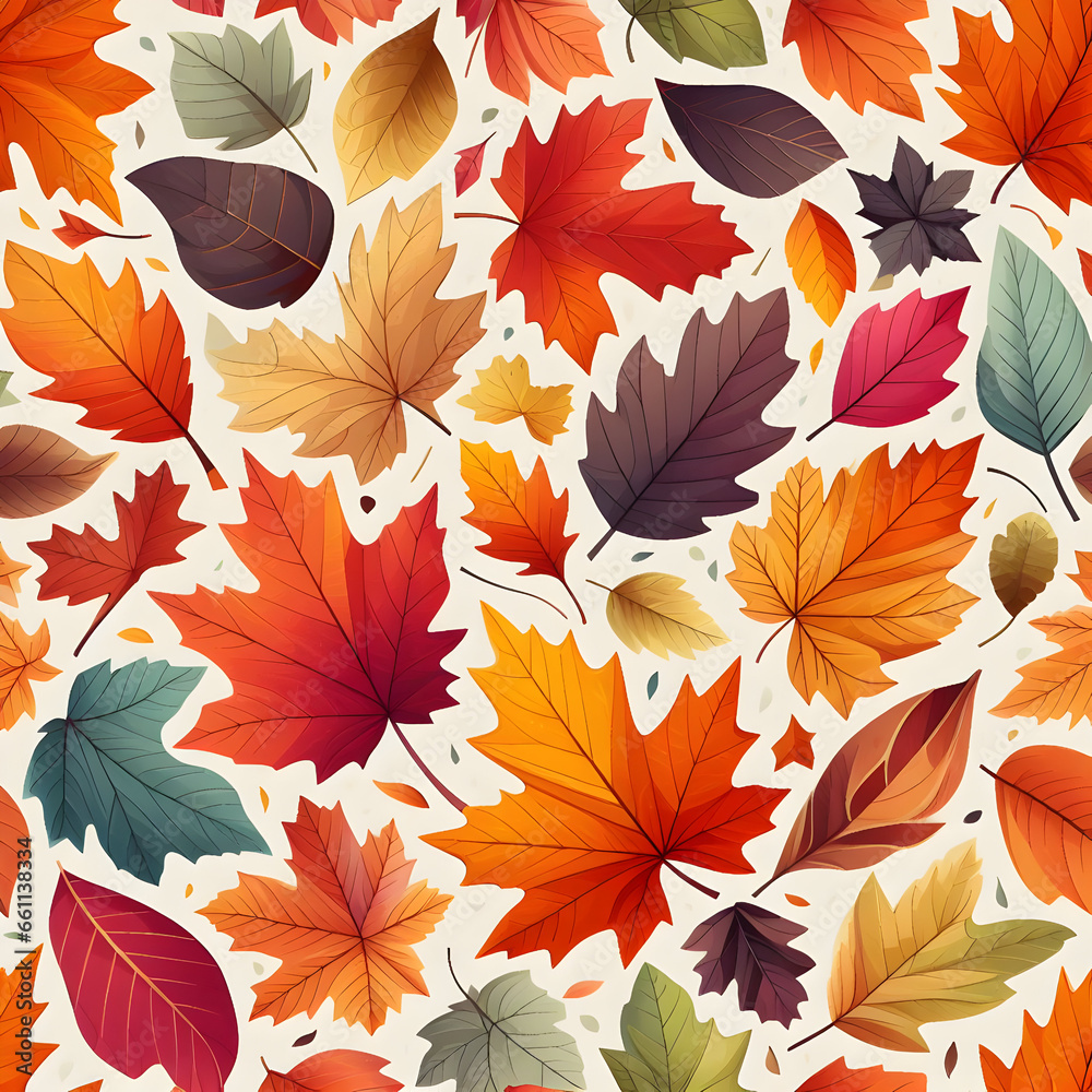 Autumn leaves seamless pattern. Fall season background. Vector illustration