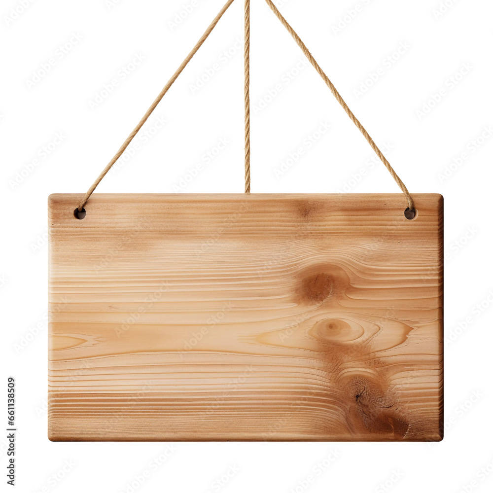 Hanging wooden signboard isolated, Generative AI