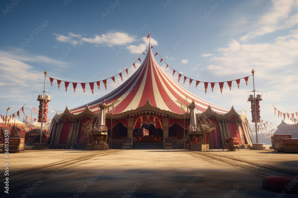 Obraz premium Circus tent at summer day. Cirque facade. Festive attraction