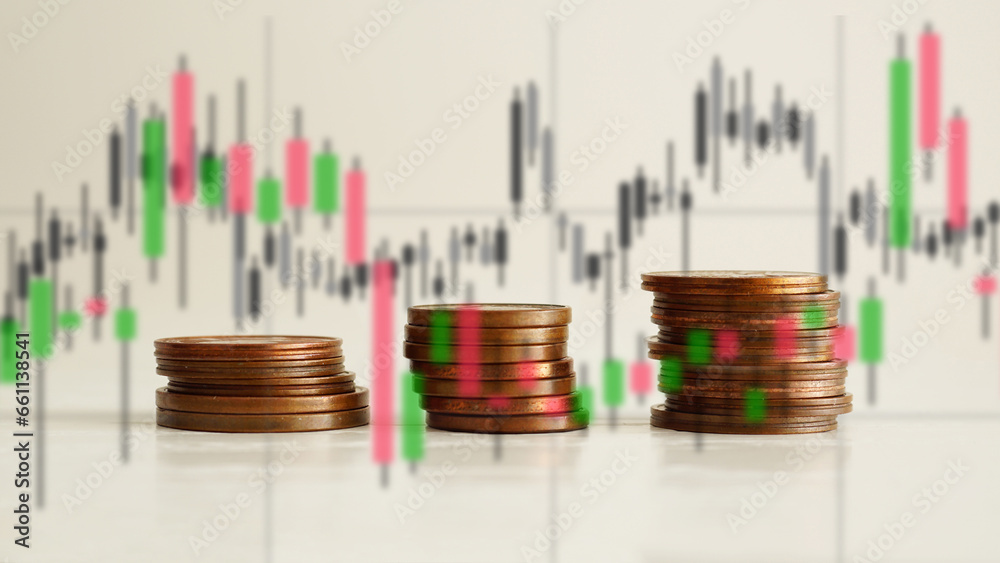 Fototapeta premium Stock market graph and candlestick chart suitable for financial investment concept. Economy trends background for business idea and all art work design. Exchange rates