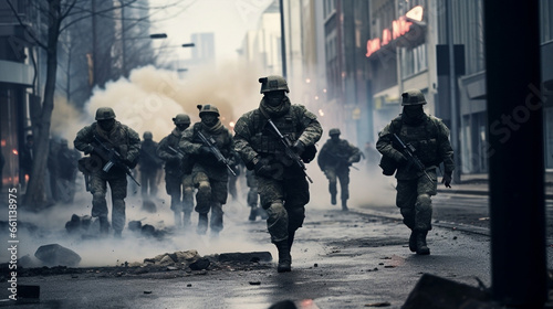 Soldier camouflage group violence army protest people police city streets military uniform photo