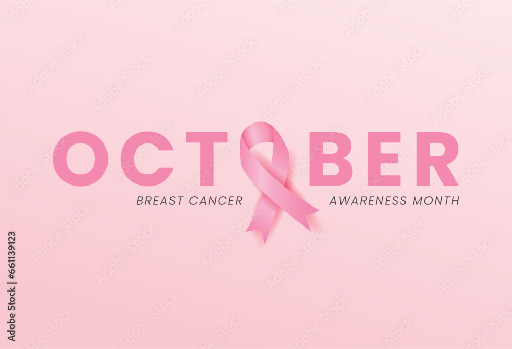 flat breast cancer awareness month with ribbon